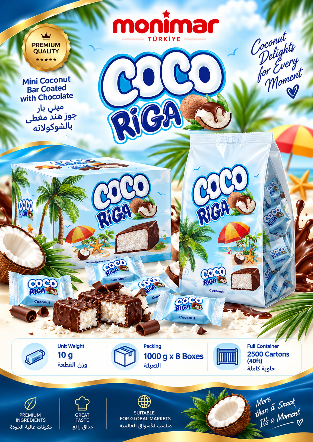 Coco Riga Coconut Mini Bar – 10 g (1000 g × 8 Boxes)